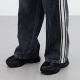 linen double-strap denim pants