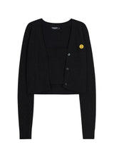 WEAVING PATTERN TUBE TOP CROP CARDIGAN SET BLACK (6586543407222)