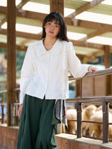 Frill Collar Ruffle-Tuck Blouse (2colors)