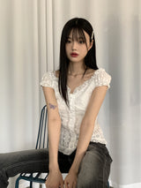ジャケットレースパンチングy2kピンタックオフショルダースリーブレスブラウス / Jacket lace punching y2k pintuck off shoulder sleeveless blouse