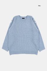 Raglan button open shoulder over-knit
