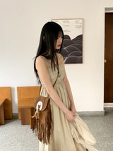 タイプスモーキングロングドレス長袖カーディガンセット / [2 SET] Type Smoking Long Dress Long-Sleeved Cardigan Set