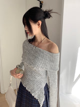 Lawton ribbed diagonal off-shoulder long sleeve knit