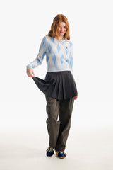 スモールチェリーアーガイルカラーニット／SMALL CHERRY ARGYLE COLLAR KNIT [SKY]
