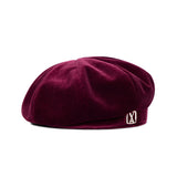 VA Square Stud Octagon Velvet Beret / Burgundy