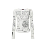 0 3 Computer Angel Print Top - WHITE