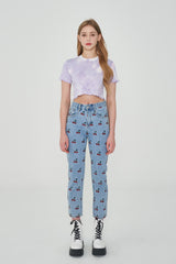 ストレートフィットチェリー刺繍デニムパンツ/ STRAIGHT FIT CHERRY EMBROIDERY DENIM PANTS [6851]