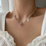 sspoi サージカルスティールトグルツーウェイパールゲストロックネックレス / sspoi Surgical Steel Toggle Bar Two-Way Pearl Guest Look Necklace