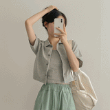 sleeveless shirt with collar button short-sleeved cardigan set