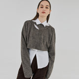 カットアウト２WAYウールクロップトップ / CUT OUT 2-WAY WOOL CROP TOP (BROWNGRAY)