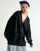 UNISEX LABEL POINT SOFT SWEAT CARDIGAN W - BLACK (6636052250742)