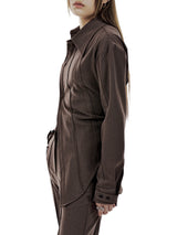 UNBALANCED BUTTON STRAP SHIRT (BROWN) (6654717001846)