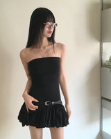 Behe layered top pumpkin off-shoulder mini dress