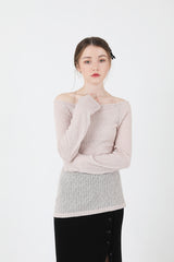 シースルーバックスリットロングスリーブニット / See-Throught Back Slit Long Sleeve Knit Beige