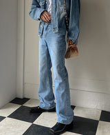 カラーレスブーツカットデニムパンツ/Collarless bootcut denim