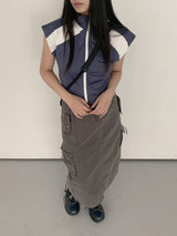 スポーツセミクロップベストジップアップ/Slon  Sporty Color Semi-Crop Short-Sleeved Vest Zip-Up
