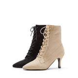 Suede Lace-Up Middle Heel(Beige)