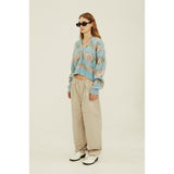 フラワーパターンクロップカーディガン / Flower Pattern Crop Cardigan_Ash Blue