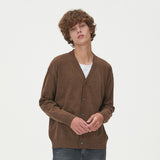 LAMBSWOOL V NECK CARDIGAN_BROWN (6612826620022)