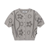 チェリージャカードパターンショートスリーブカーディガン / CHERRY JACQUARD PATTERN SHORT SLEEVE CARDIGAN [MELANGE GRAY]