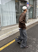 No.0089 rain washing wide black denim PT
