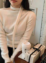 Rose Boat Neck Knit T-shirt + Tie Set (5color)