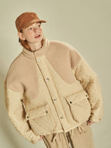 Fleece Block Quilted Jumper (Beige) (6643889373302)