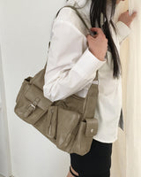 Lanyoo diagonal zipper pocket leather shoulder bag