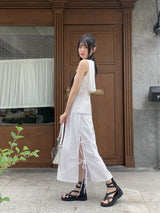 リボン ノースリーブ ベスト ブラウス/ Betin Back-slit Ribbon Sleeveless Vest Blouse