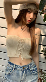 レイヤードニットチューブトップ / layered knit tube top