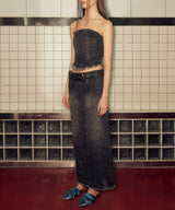 デニムパネルドチューブトップ / DENIM PANELLED TUBE TOP (BLACK)