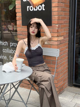 [MADE] デズレースシャーリングVネッククロップノースリーブ / [MADE] Dez Lace Shirring V-neck Cropp Sleeveless