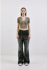ストライプ カラー クロップ ニット /  CHARMS STRIPE COLLAR CROP KNIT BE
