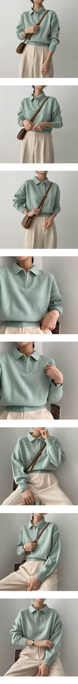 ショリンハーフジップアップクロップドカラーニットウェア / Shorin Half Zip-Up Cropped Collar Knitwear