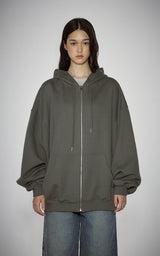  BLUR HEART LOOSE HOODIE ZIP UP_KHAKI