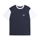 スモールドローイングスマイル配色ショートスリーブTシャツ/Small Drawing Smile Color Matching Short Sleeve Tee