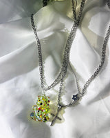 Two chain glass bear necklace (12color/random) (6685443850358)