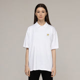 ホワイトフラワースマイルエンブロイダーカラーショートスリーブTシャツ/White Flower Smile Embroidery Collar Short-Sleeved T-Shirt