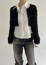 ノーボタンファークロップカーディガン/Nor Button Fur Crop Cardigan (3color)