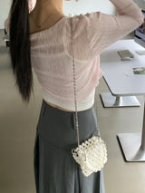 フェディンメタルパールビーズパールトートクロスバッグ/Pedin Metal Pearl Bead Pearl Tote Crossbody Bag