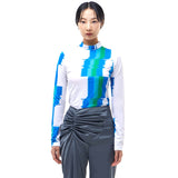 グリッチプリントモックネックTシャツ/Glitch Print Mock Neck T-Shirt_Blue