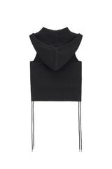 レースアップホルターフードニットノースリーブ / LACE-UP HALTER HOODED KNIT SLEEVELESS (BLACK)