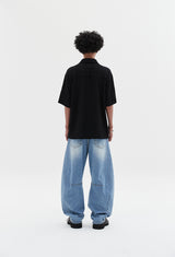 multi dart balloon denim pants blue