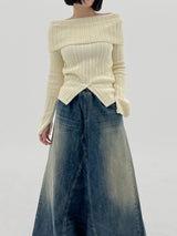 スプリットポイントオフショルダーニット/Split Point Off-Shoulder Knit (2color)