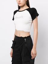 Logo crystal-embellished raw-cut T-shirt