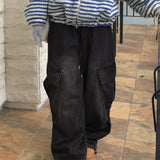 [MADE] Copter Vintage Washing Two-Way Banding Big Cargo Long Wide Denim Pants