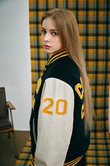 Big Patch Black Ivory Baseball Jacket / Varsity Jacket