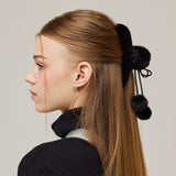 Pompom Fur Hair Clip _ Black