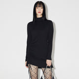 Shirring High-neck Mini Dress [BLACK] (6638395261046)