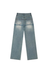 (Recycled) Distressed Denim Layered Wide Pants _ Blue